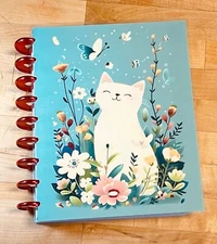 Happy Cat with Flowers Front Back Cover Set for use with Classic Happy Planner~