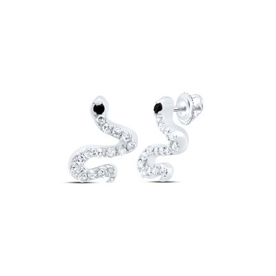 Ohrstecker 0,16 kt natürlicher Diamant schwarzes Auge Schlange 10 kt Weißgold