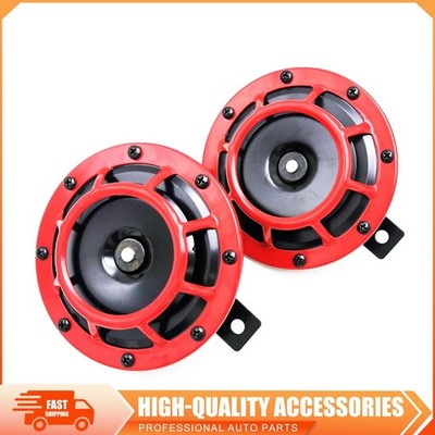 2pcs 12V 115DB Red Train Horn Super Loud Electric Snail Air Horn For Motorcycle