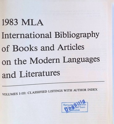 1983 MLA International Bibliography of Books and Articles on the Modern Language