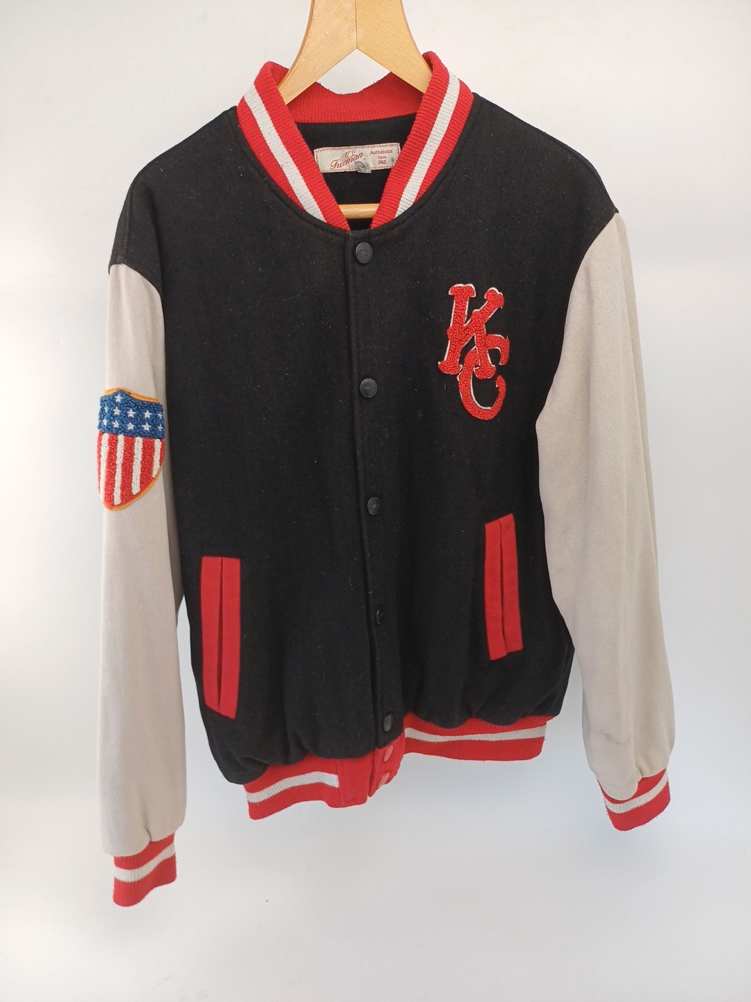 Vintage ML Freeman Baseball Varsity Jacket Black White Embroidered KC