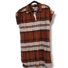 New Natural Reflections Plaid Dress Tortoise Shell Button Down Short Sleeve L