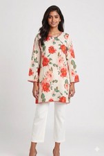 New Pakistani Floral Tunic Kurti Women Cotton Lawn Shirt Flared Sleeve S M L XL