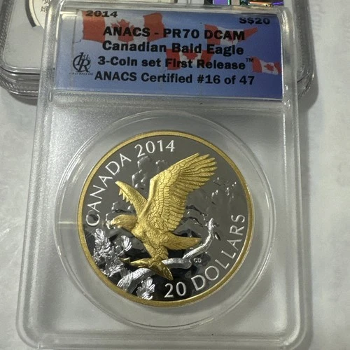 2014 Canadian Mint Perched Bald Eagle $20 1oz Fine Silver Gilded Coin NGC PR70