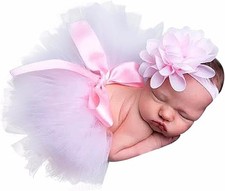 Newborn Baby Girl Photo Prop Tutu Skirt Dress  Headband Set 0-4 Months Pink
