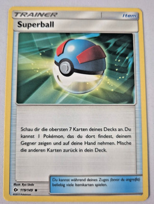 Pokemon Karte Sonne und Mond Nr. 119/149 Superball Pikachu rechts unten deutsch