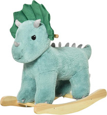 Kids Plush Ride-On Rocking Horse Triceratops-Shaped Plush Toy Rocker with Realis