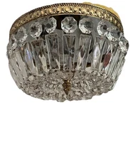 Vintage Crystal Ceiling Light Chandelier Flush Mount Brass 10” - 5 Available