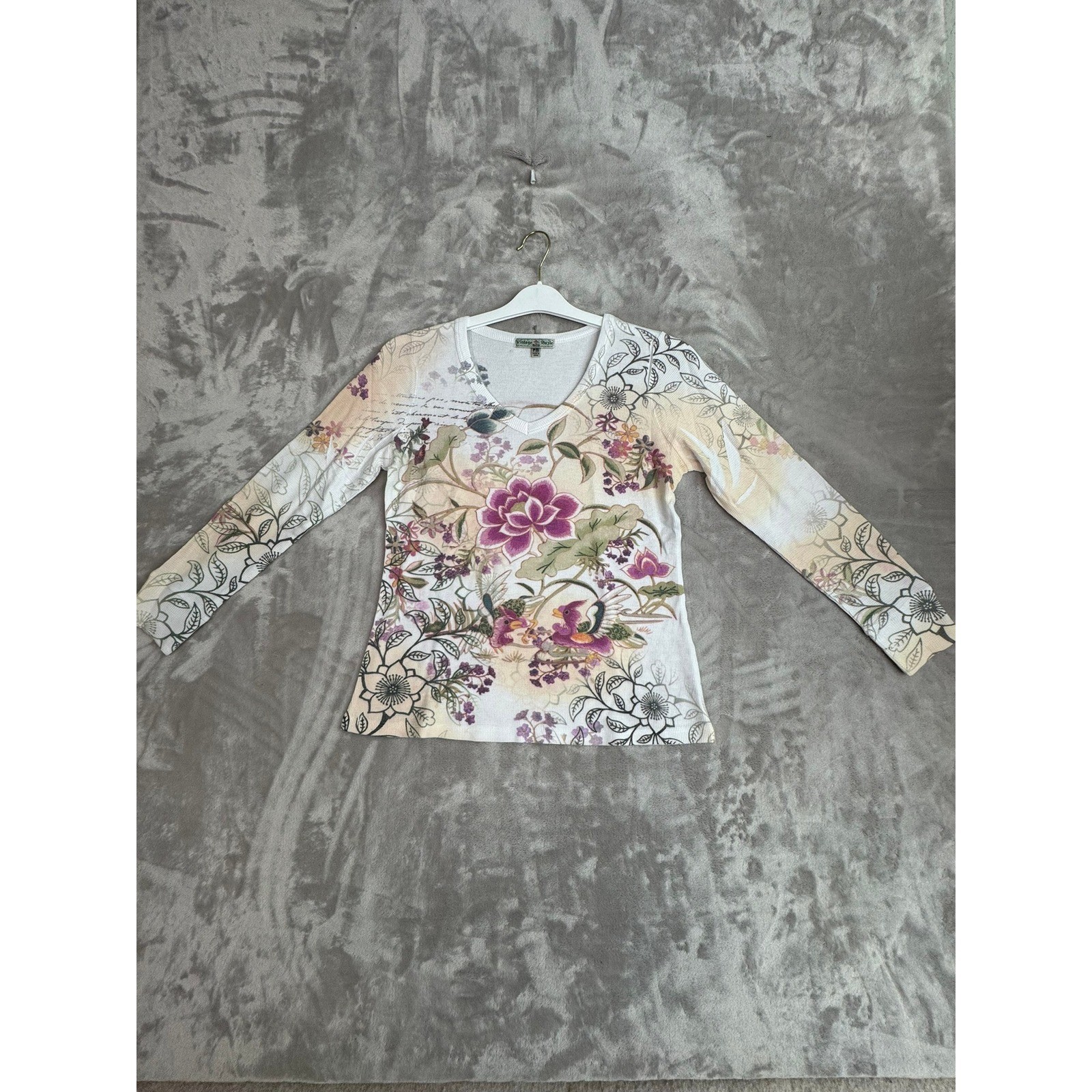 Vintage Suzie Petite Womens Floral Long Sleeve Thermal Top M