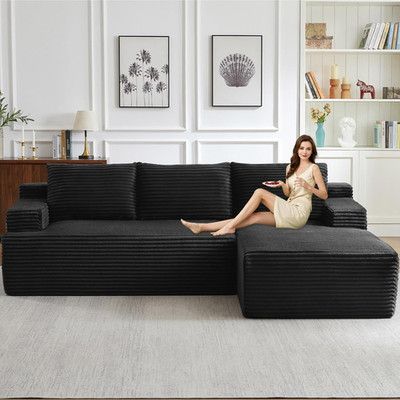 96'' Modular Sectional Sofa Couches L-Shape Couch 3 Seat Modular Sofa Corduroy Me