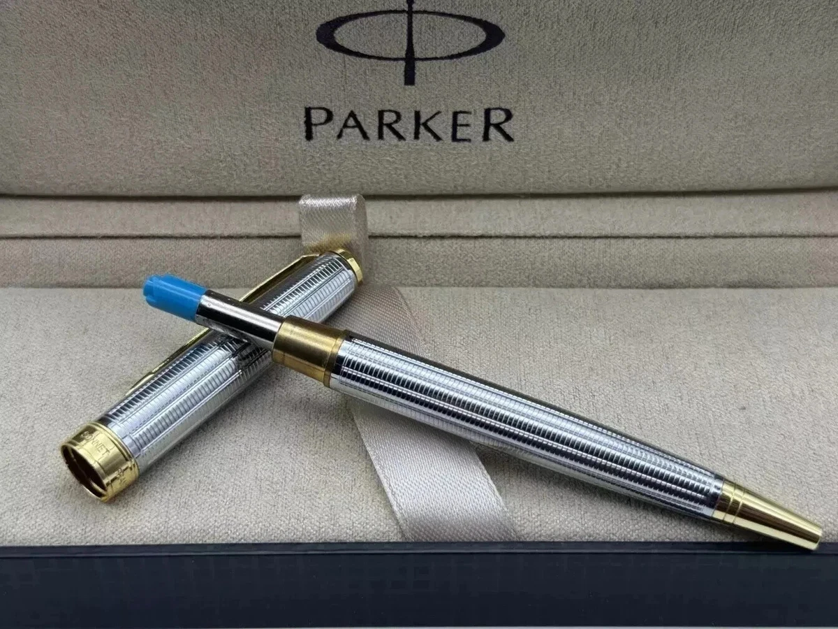 Parker Sonnet Series Ballpoint Pen Silver Star Gold Clip Fine Nib Blue Ink