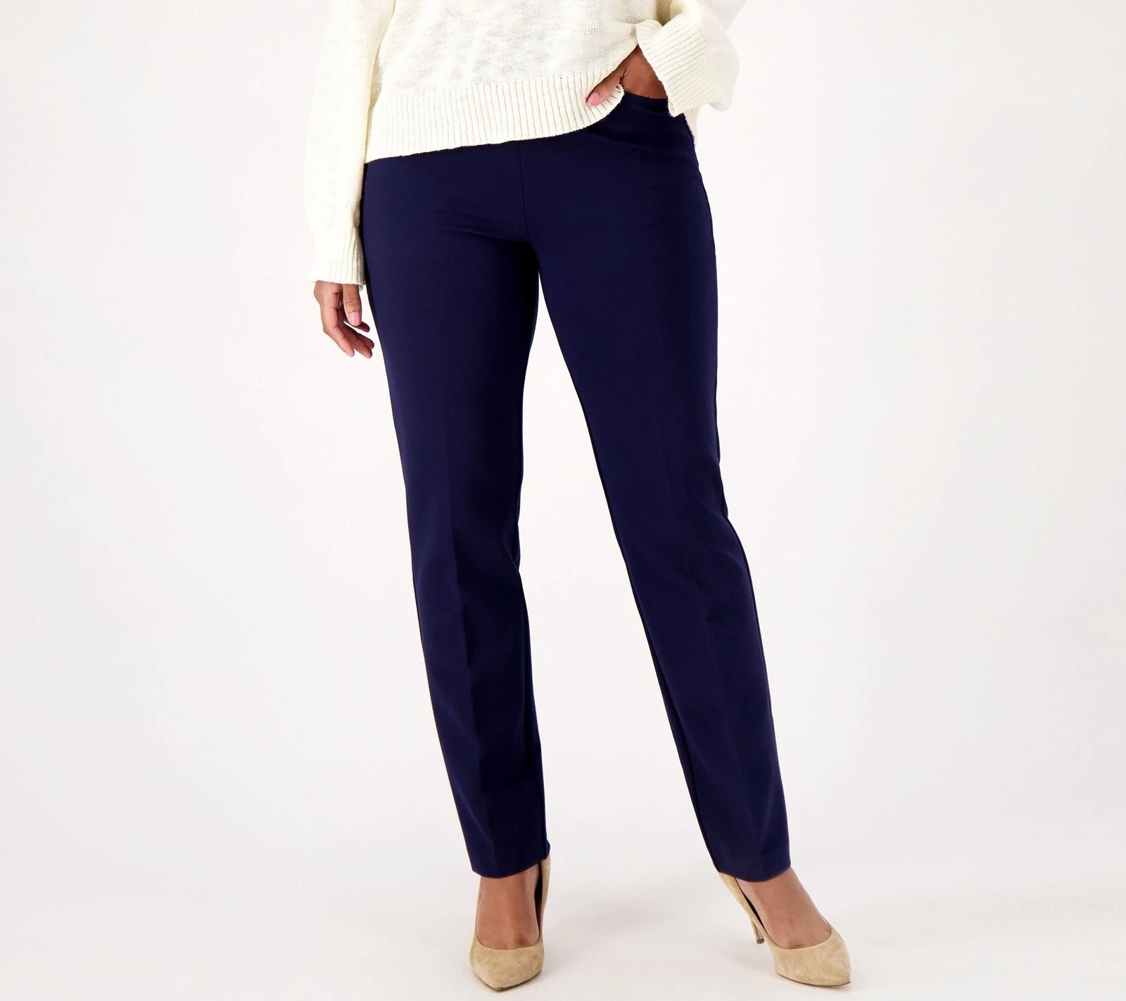 Susan Graver Women's Petite Pants PXL Smart Ponte Knit Slim Leg Pant Blue