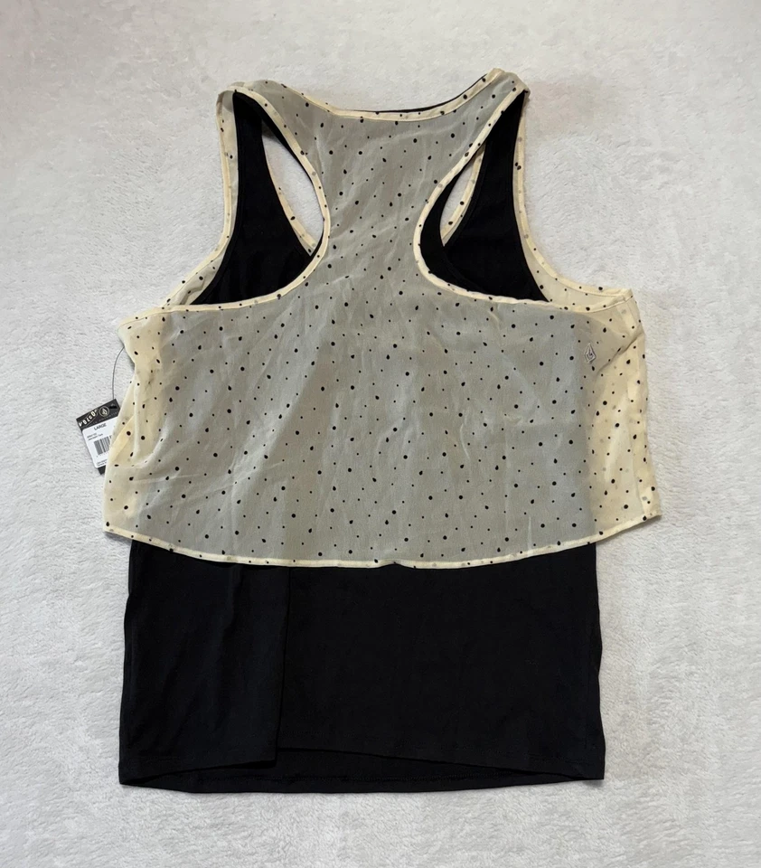 Volcom Tank Top Womens Large Black Cream JAW-JOPLIN Two For One Polka Dot New - Image 2 of 4