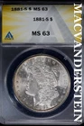 1881-S Morgan Dollar- ANACS MS 63- Lustrous- No Reserve #SLA863