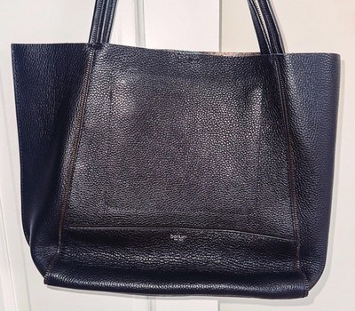 Botkier Black Leather Tote Bag Pebbled Leather Zipper Detail Snap Soho