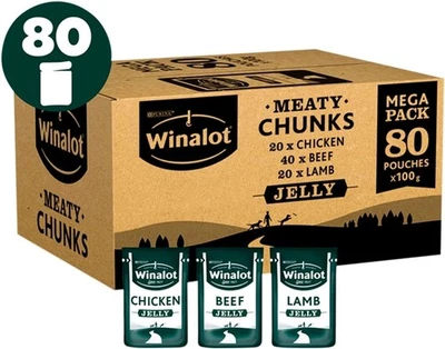 BRANDED Winalot Dog Food Pouches Mixed in Jelly, 80 x 100 g No added artificial colorsUK