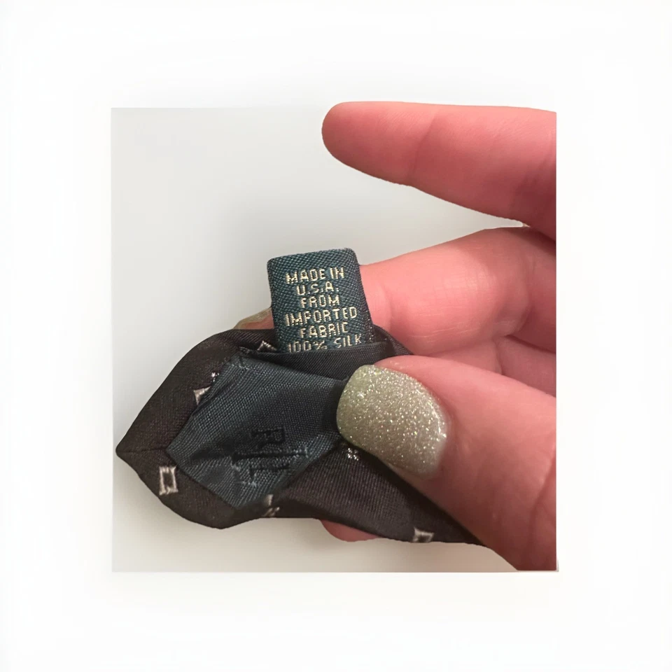 Corbata vintage cuadrada en blanco y negro Lauren Ralph Lauren de seda hecha a mano para hombre” Foto 4 de 4