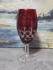 Ajka Arabella Ruby RED Cut To Clear Crystal Iced Tea Glasses Goblets - 1