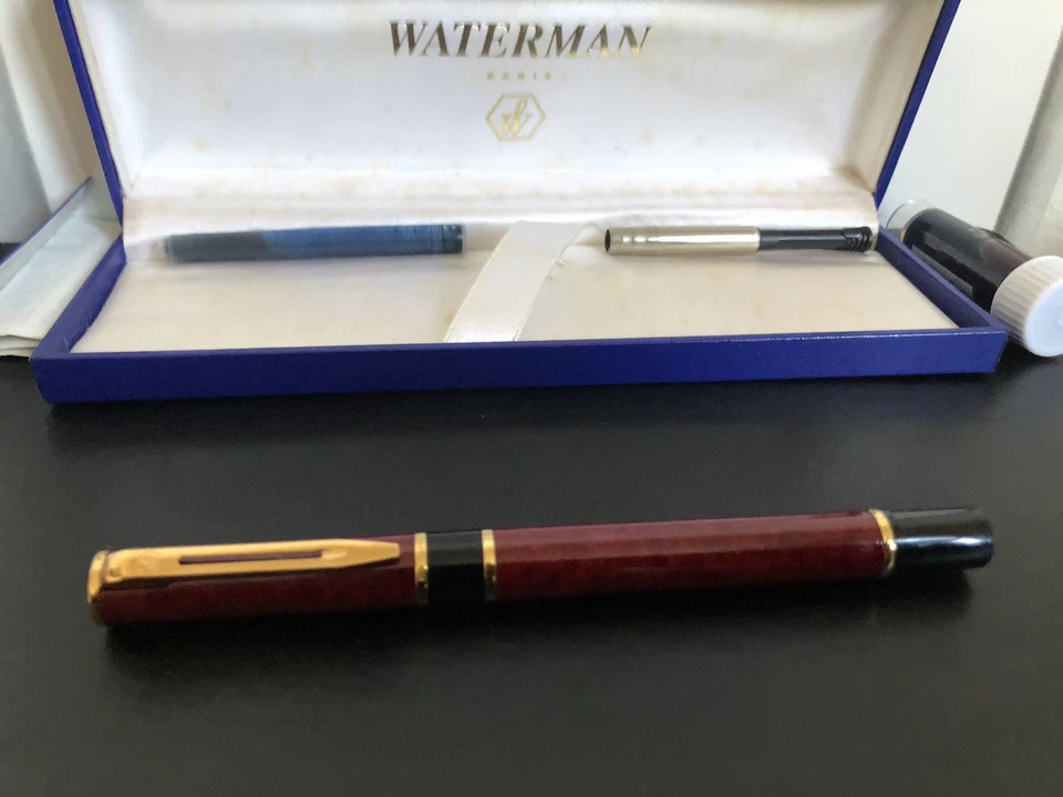 Waterman Laureat Marble Red Fountain pen With Box, Converter, etc - Image 3 of 4