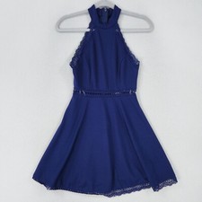 Lulus Dress Womens Extra Small Blue Reach Out My Hand Skater A Line Mini Halter