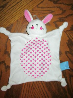 NWOT Lightning Bug Baby White Bunny Rabbit Pink Hearts Security Blanket/Lovey
