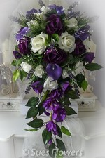 wedding LARGE BRIDES bouqueTEARDROP IN CADBURYS PURPLE AND IVORY