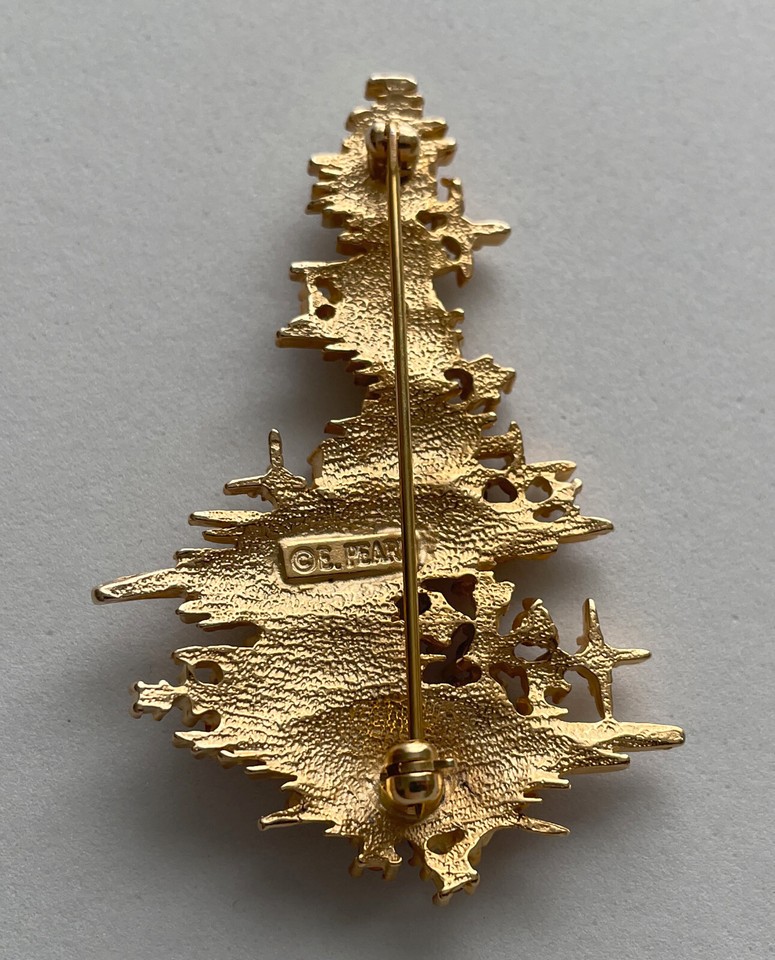 VINTAGE CHRISTMAS TREE BROOCH PIN ERWIN PEARL GOLD BOOK PIECE SIGNED