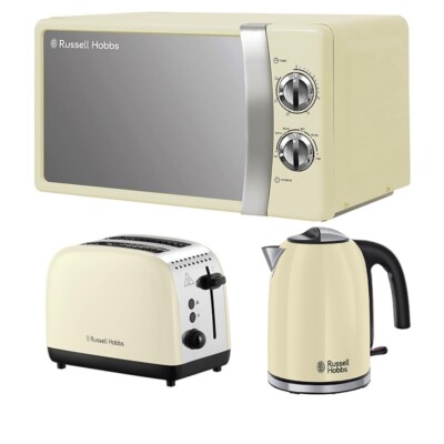 RHMM701C Cream Kettle Slice Toaster Microwave Matching Set Russell  Hobbs UK