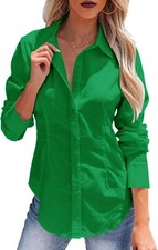 Mujeres Camisa con botones Algodón Manga Larga Vestido Cuello Trabajo Oficina Blusa Prenda para el torso