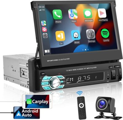 Single 1DIN 7'' Apple Carplay Car Stereo USB MP5 Player With AHD Backup Camera