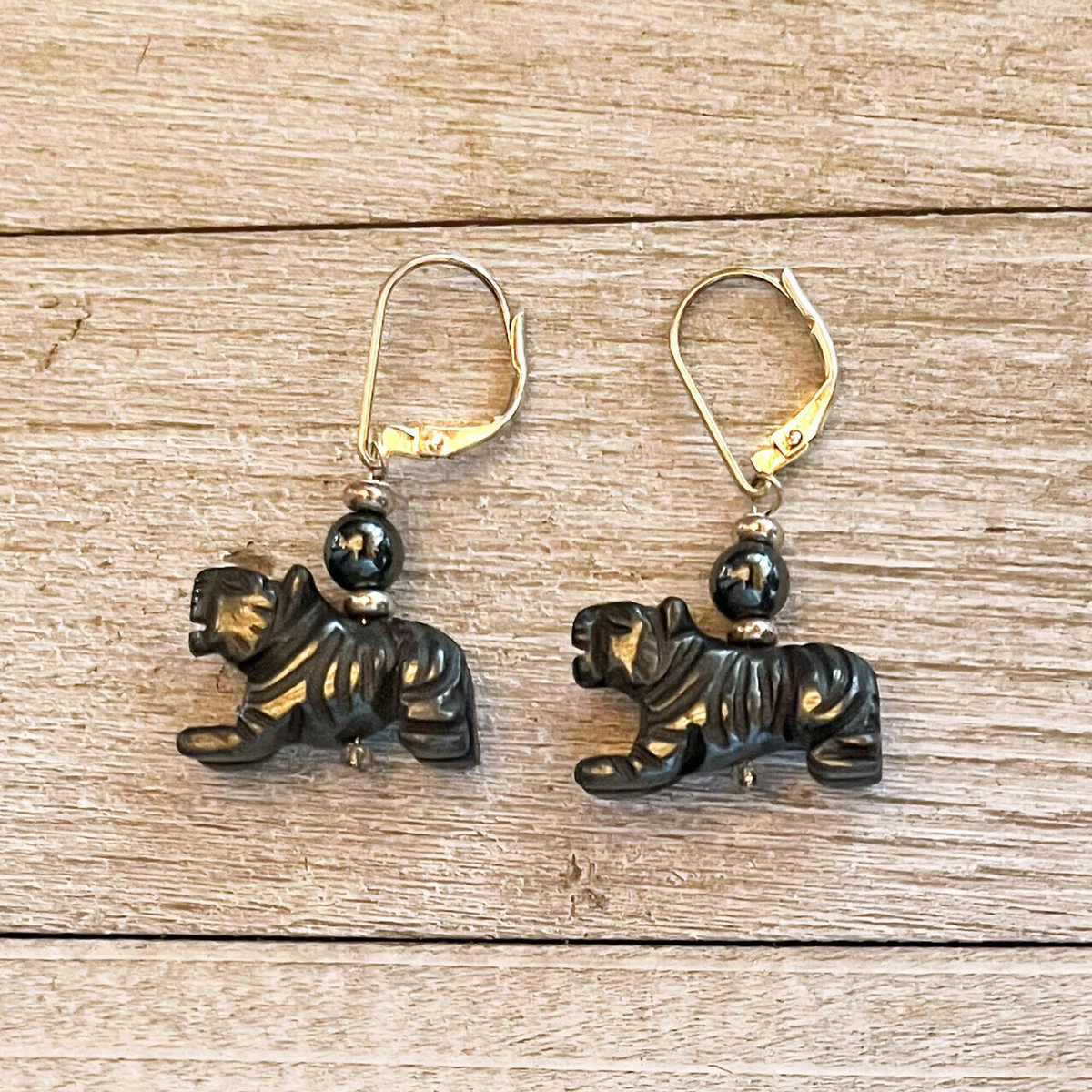 Black Panther Earrings Carved Hematite Gift for Big Cat Lover