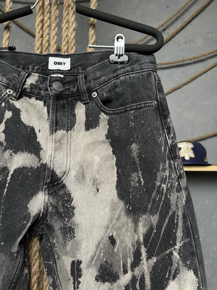 Obey Hardwork Printed Tie Dye Cotton Baggy Denim Pants Size 28 Hiphop Rap Jeans - Image 2 of 4