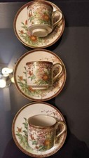 ANTIQUE JAPANESE SATSUMA SMALL PORCELAIN TEACUP AND SAUCER GILDED AND PAINTED
