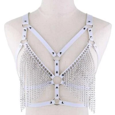 Womens Sexy Chain Top Pu Leather Chain Harness Body Chain Bra Goth Punk Vest - Image 1 of 4