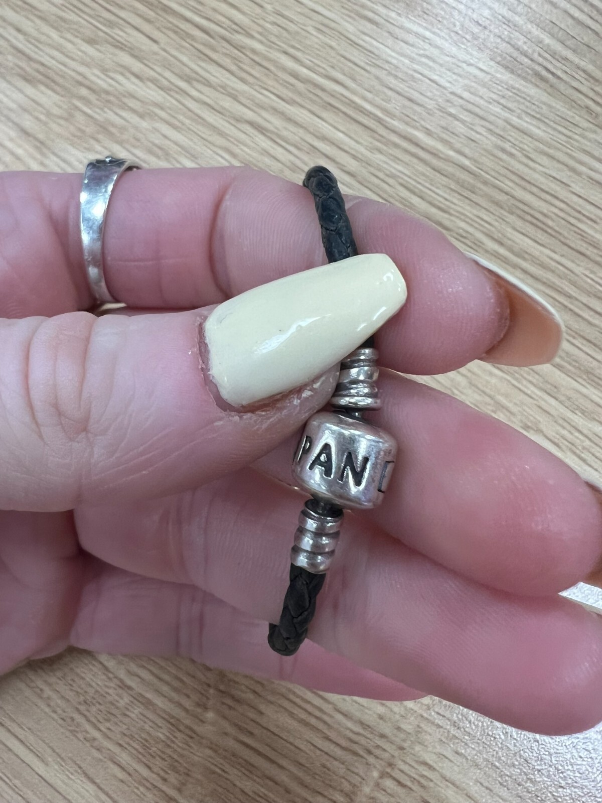 Pandora Sterling Silver Braided Leather Rope Bracelet W/ 4 Charms eBay
