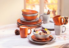 Kaffee- und Tafelservice Varianti Grau/Orange 16-teilig Handmade-Stil robust