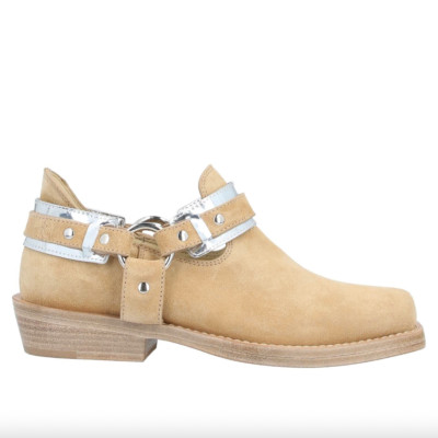 $885 Paco Rabanne Beige Tan Suede Harness Buckle Low Mid Bootie Boots Sz 8 IT38