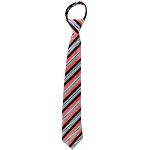 New 100% Polyester Kids zipper pull Pre Tied Neck tie black stripes formal prom - 第 1/2 張圖片