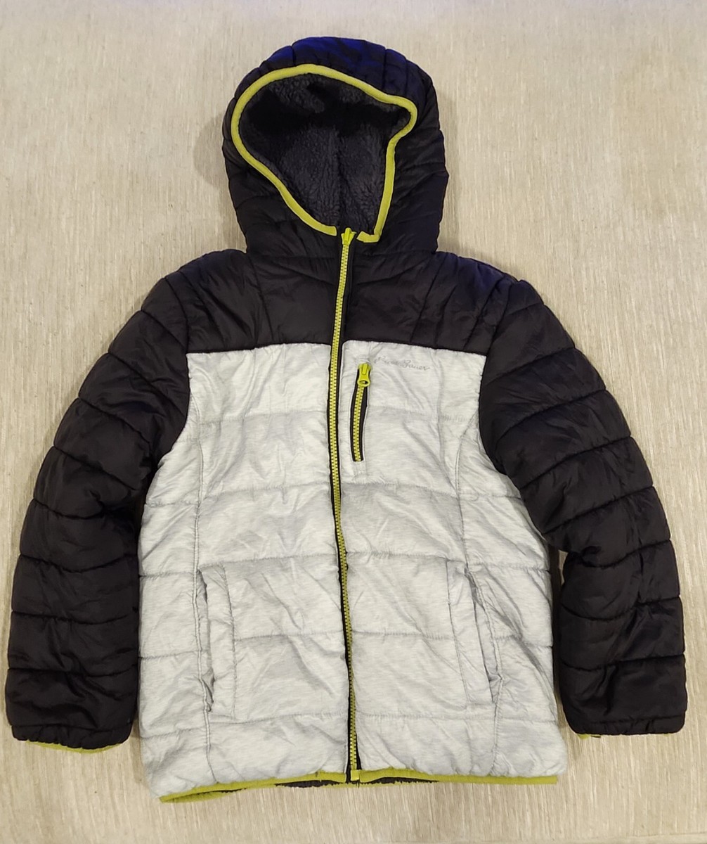 Eddie Bauer Deer Harbor Black Gray Reversible Winter Puffer Coat