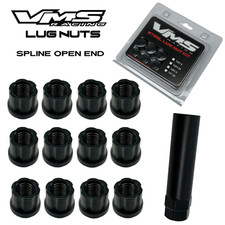 Qty 20 Vms Racing 14x1.5 Wheels Black Spline Open End Race Lug Nuts Forged Steel