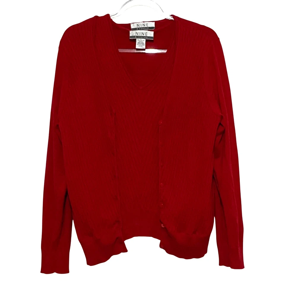 Conjunto Cárdigan Chaleco Tejido Vintage Mujer L Rojo San Valentín Navidad Vibrante Academia Foto 3 de 4