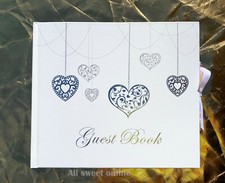Guest Book Heart Silver Glitter Details 22cm x 19cm Birthday Wedding Event