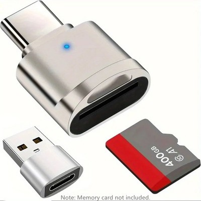 2-Pack Type C TF SD Card Reader Zinc Alloy Shell with USB C to USB Adapter for i