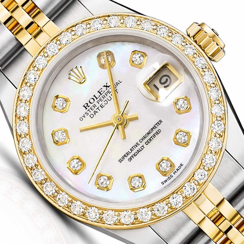 26mm Rolex Datejust 69173 18K Gold Diamond Mother of Pearl Dial Steel Woman's Wa