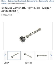 New Genuine Mopar 05048030ad Exhaust Camshaft Right 3.6l V6 Jeep Dodge Ram