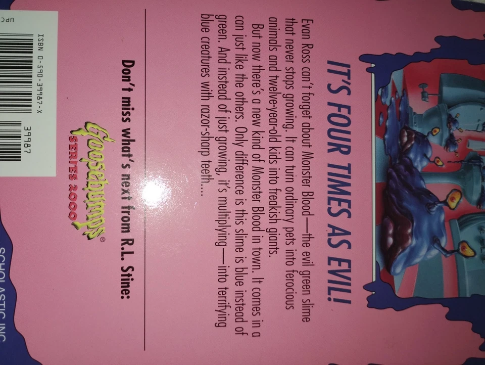 Very Good+ Like New Goosebumps #62 Monster Blood IV 4 w/att bookmark & cards - Imagem 2 de 4