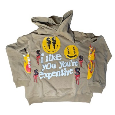 I Like You You're Expensive Heavyweight Hip Hop Hoodie Graffiti Brown Mens Large