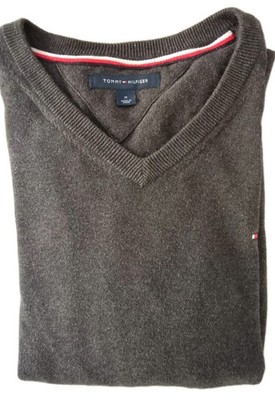 Tommy Hilfiger Pullover Gr. M Anthrazit schwarz V-Ausschnitt 