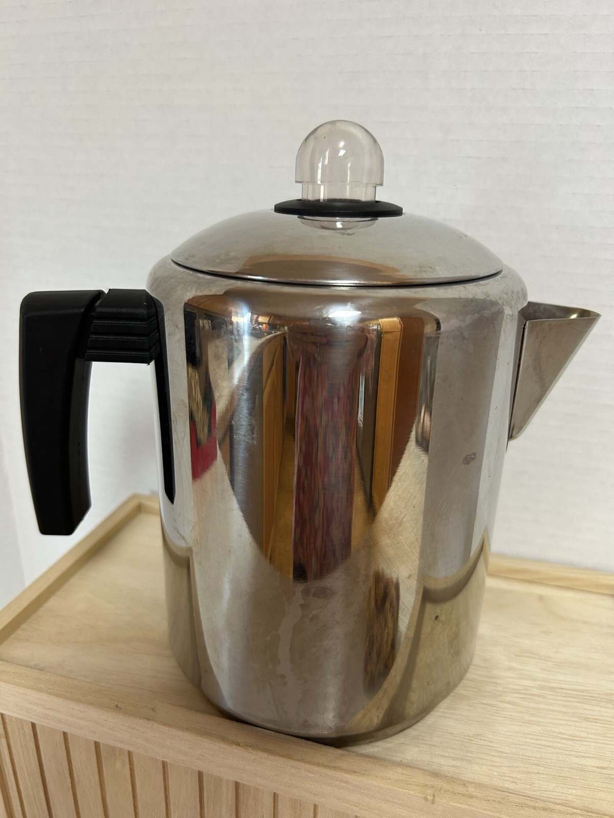 Vintage Copco Stovetop Coffee Pot Mirrored Stainless Steel 8 Cup Percolator Camp