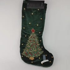 Christian Lacroix Luxury 22" Christmas Tree Stocking Green Gold Beaded 